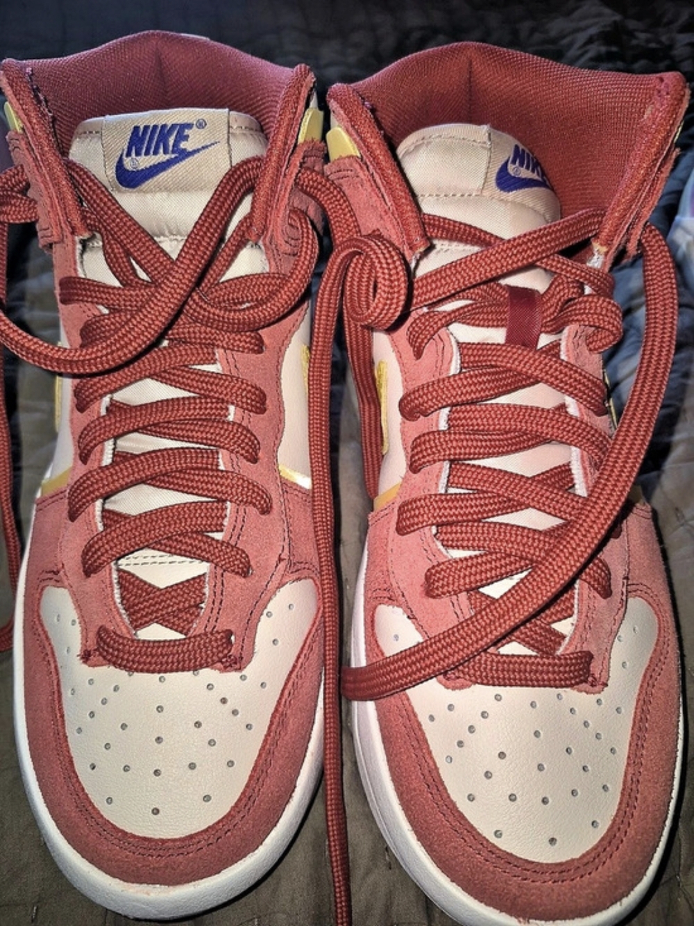 Nike Dunk High Up Rebel "Pink Oxford" Sneakers Red & Yellow